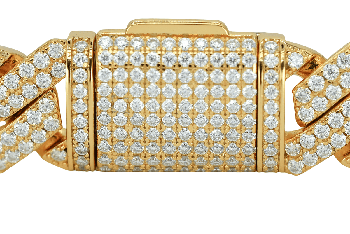 Yellow 14mm Round VVS Moissanite Diamond Sharp Angle Cuban Bracelet - Agoradiant