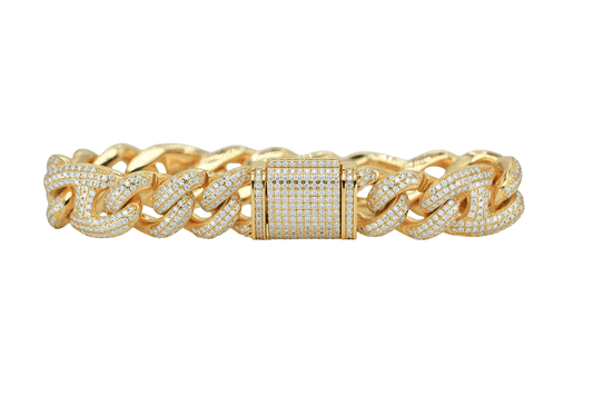 Yellow 15mm Round VVS Moissanite Diamond Pig Snout Style Cuban Bracelet - Agoradiant